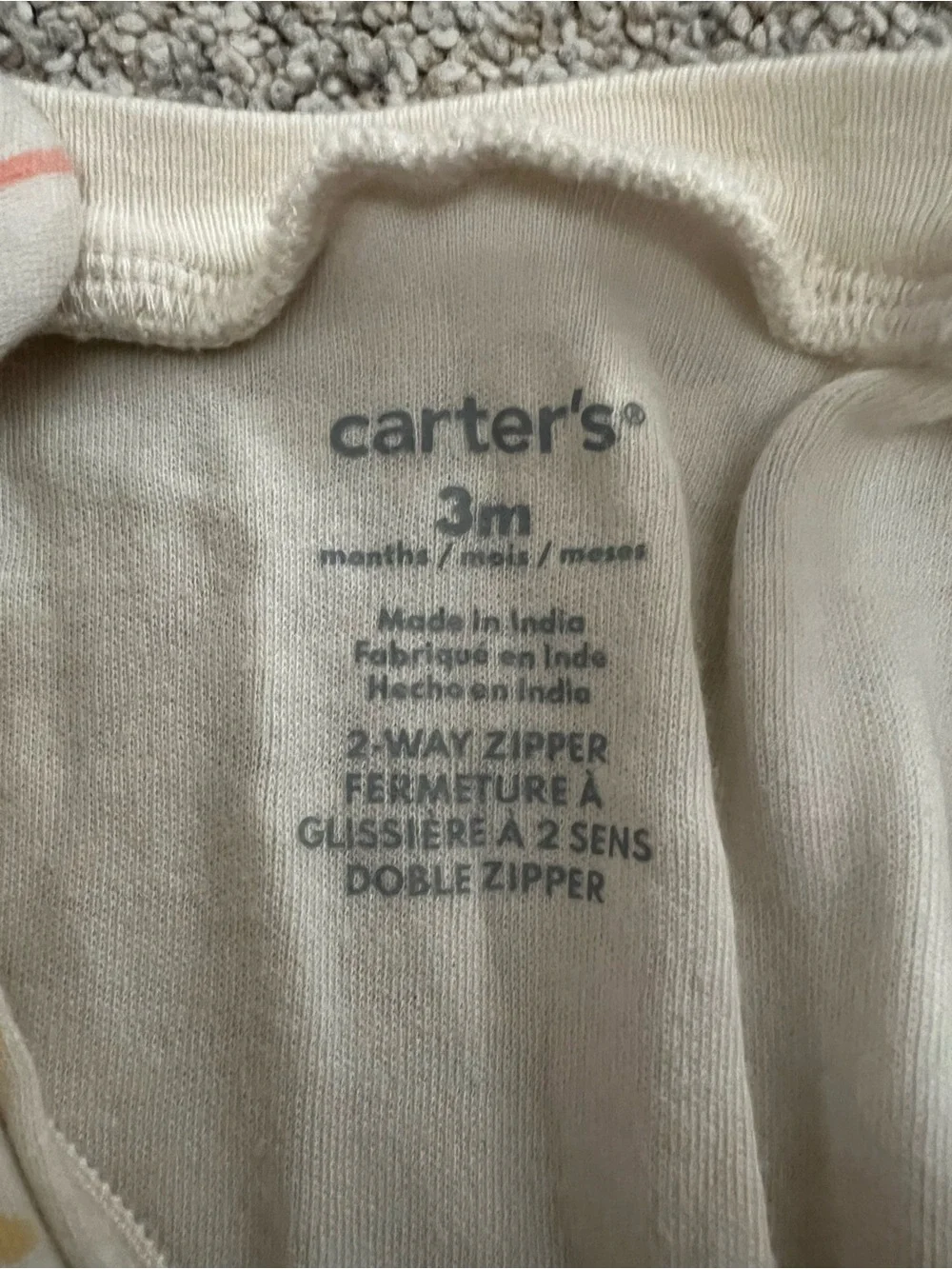 Carters Cream Baby 2 Way Zipper Footed Sleeper with Pastel Bunnies Print 3M